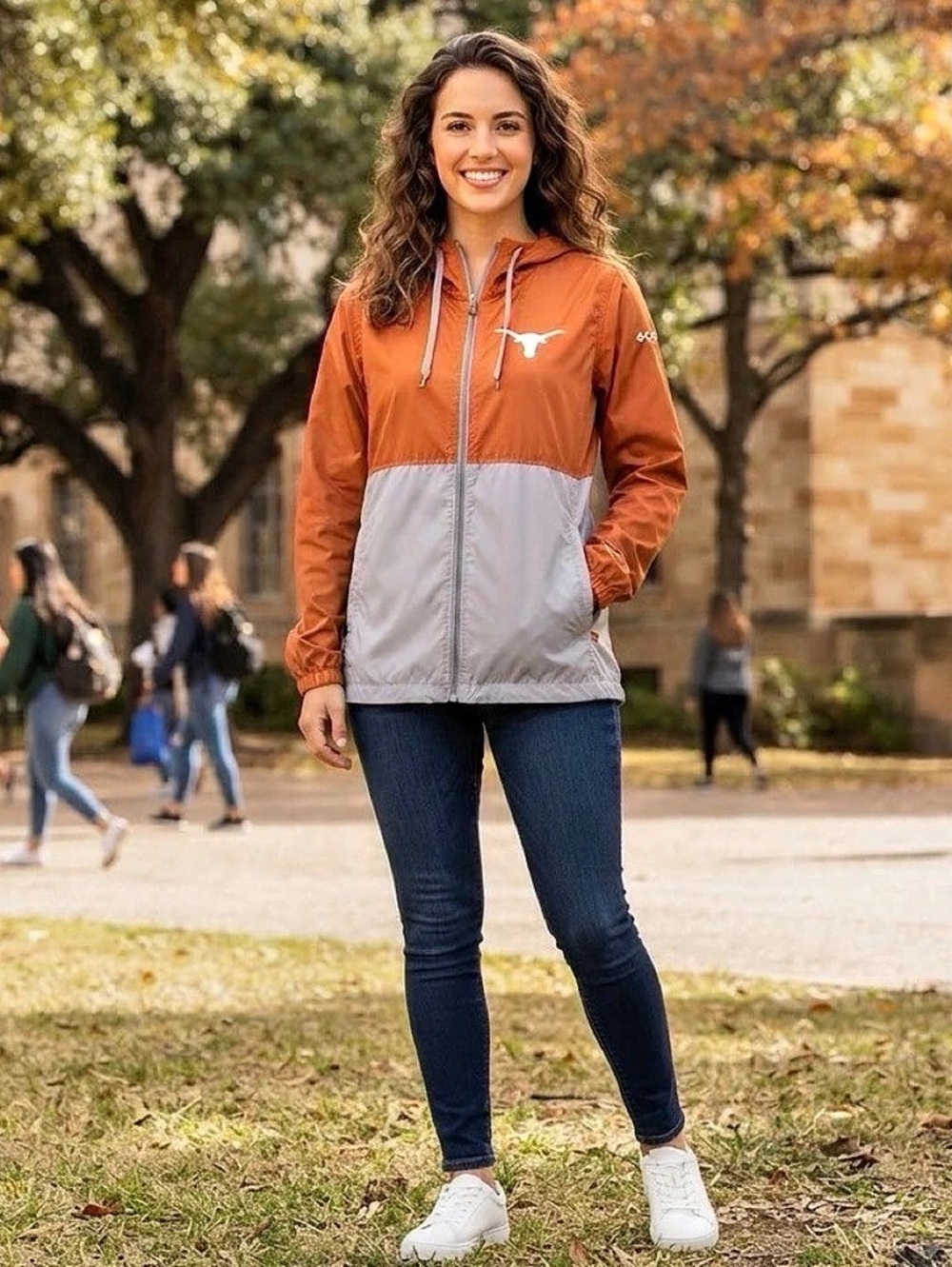 Columbia Texas Longhorns Womens Full Zip Windbreaker Jacket Orange Gray Size M